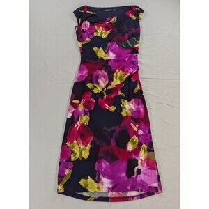 Ralph Lauren Colorful Floral Cowl Neck Sleeveless Stretch Jersey Dress Size 4